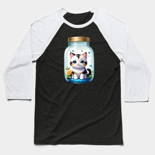 Cute Cat With Flowers Blooming In Mason Jar Baseball T-Shirt